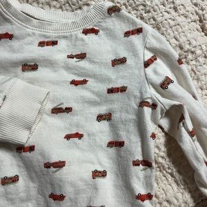 Old Navy Kids Long Sleeve Tee - White with Red Vehicles